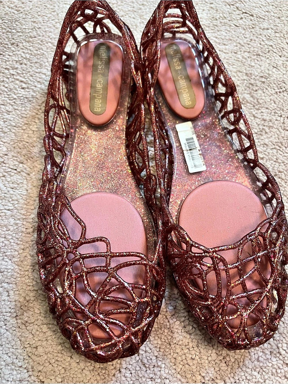 Melissa + Campana 945 Glitter Jelly Flats in Pink
